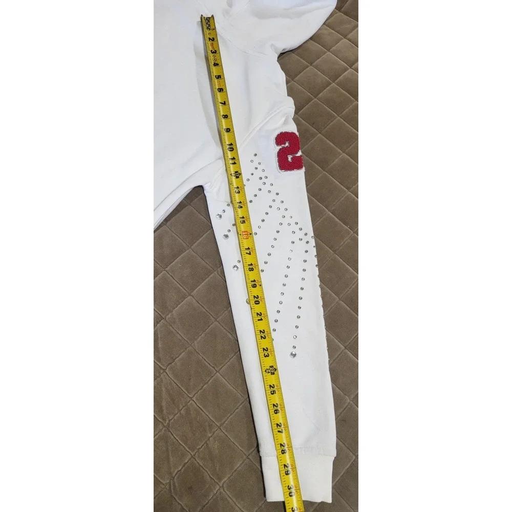 Gucci Distressed Logo Print Hoodie Ivory Size Medium W/Rhinestone Diamonds